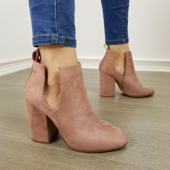 Vegan Suede Mauve Cute Ankle Boots Open Sides-EE - Picture 6 of 8